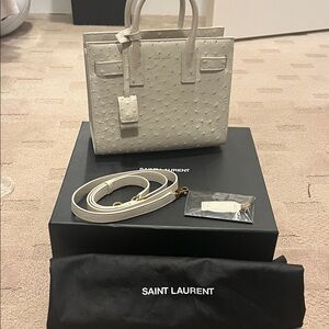 Saint Laurent Sac De Jour White Ostrich Bag 2024-exotic